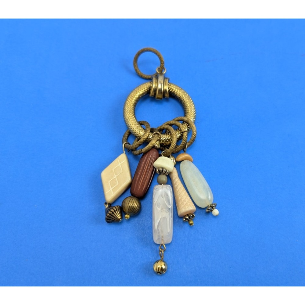 Vintage Dangle Gold Tone Pendant or Keychain Jewelry Drop Stone